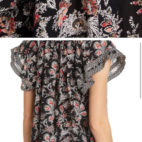 Joie Laurina Pattern Mic Flutter Sleeve Cotton Blend Top in caviar EUC - Picture 14 of 14